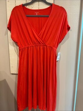 Amazon Essentials Coral Red V-Neck Dress